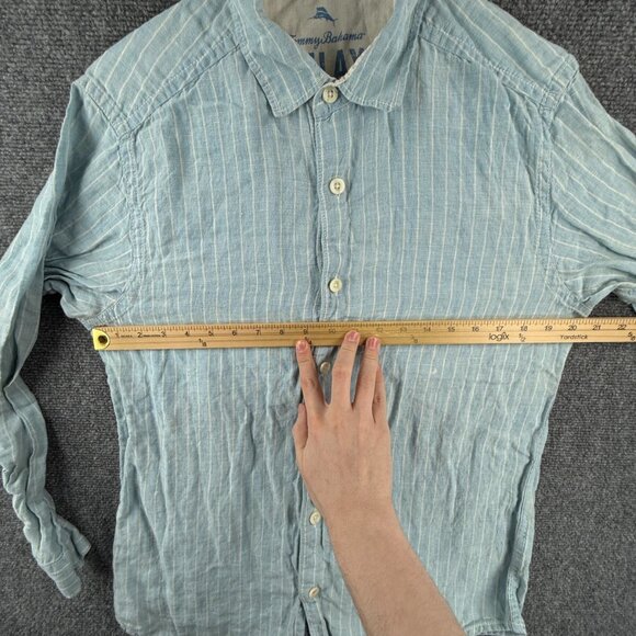 Tommy Bahama Relax All Linen Small Button Up Shirt Men Long Sleeve Blue Striped - Picture 4 of 16
